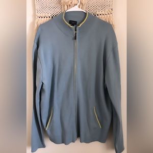 Burberry Light Blue Zip Up Sweater with Yellow Accents
